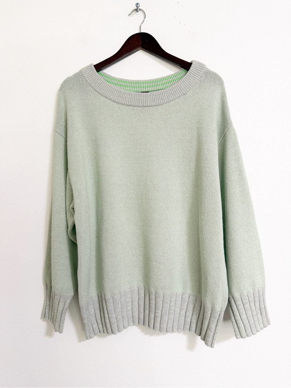 NEW Free People Street Fair Tunic Sweater Oversized Lime Gray Size L - Picture 3 of 15